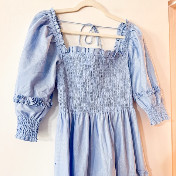 Hill House Home Nesli Nap Dress in Light Blue Glitter Check Metallic Size Small - Picture 4 of 8